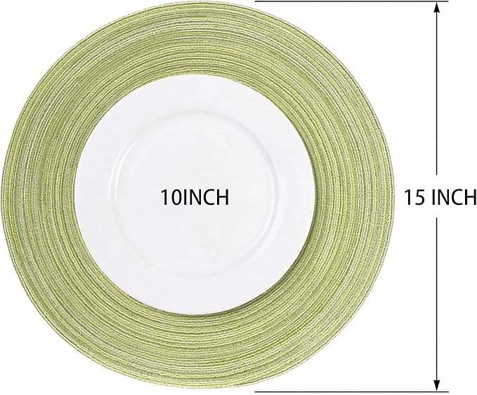 AHHFSMEI Round Braided Placemats Set of 6 Woven Table Mats for Dining Table Heat Resistant Easy to Clean Perfect for Kitchen & Home Decor (Light Green)
