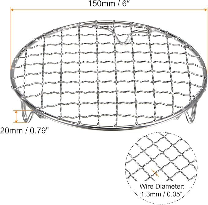 HARFINGTON Round Cooking Rack 6-inch 201 Stainless Steel Cross Wire Barbecue Grill Net with 20mm Legs for Cooking Baking Steaming BBQ