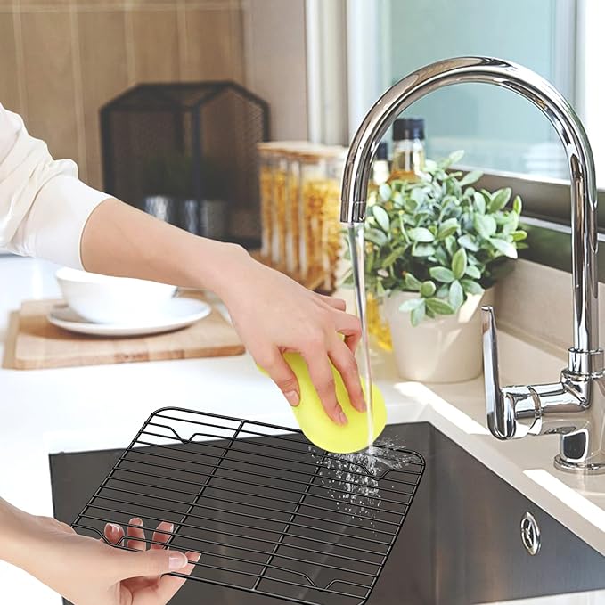 P&P CHEF Cooling Baking Rack Pack of 2, Stainless Steel Cooling Racks for Cooking Baking Roasting Grilling Drying, Dense Wires & Smooth Edge, Easy to clean, Black, 8.6" x 6.2"