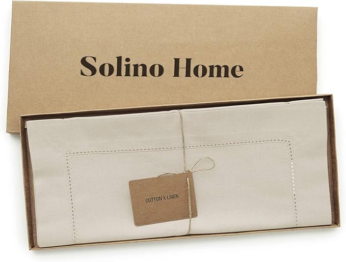 Solino Home Linen Hemstitch Table Runner 48 Inches - Cotton Linen Short Table Runner 14 x 48 Inch Ideal for Dresser and Coffee Tables - Spring, Summer