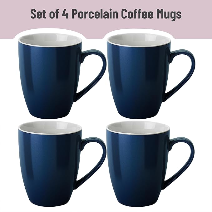 BTaT- Porcelain Coffee Mugs Set, 16 Ounces, 4 Pack, Black Ceramic Coffee Mugs with Handle, Restaurant Cups for Mocha, Tea, Cappuccino, Cocoa, Cereal, Mug Gift Set, Dishwasher Safe, Mothers Day Gift