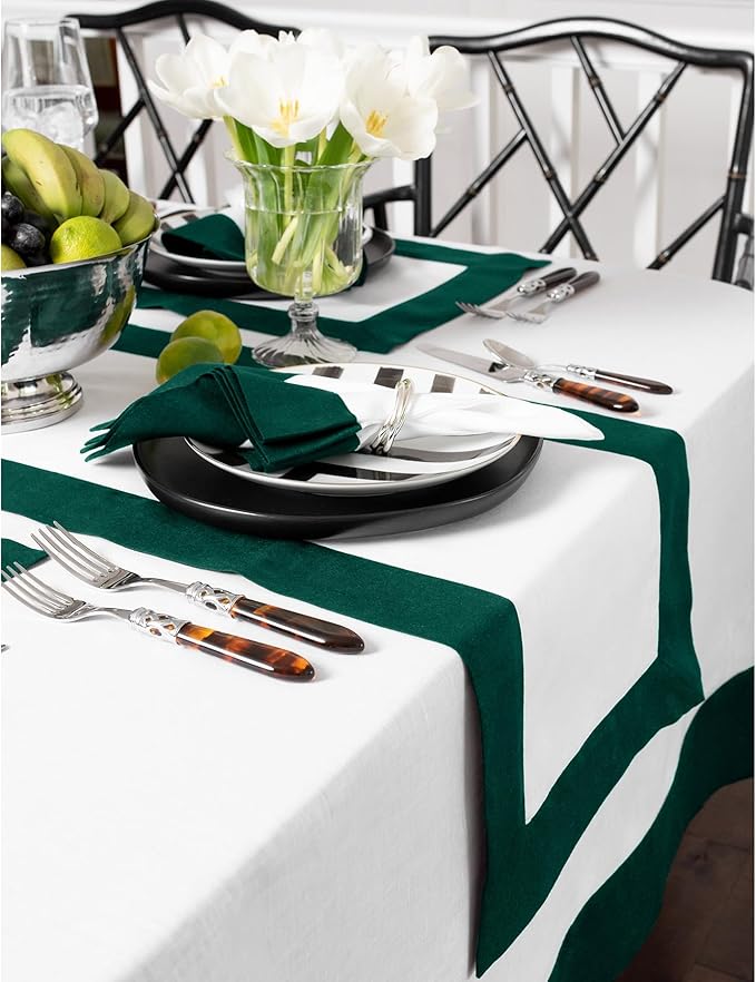 Solino Home 100% Pure Linen Table Runner 14x72 Inch – Rainforest & White, Oeko-TEX Certified, Spring & Summer Table Runner for Dining Table, Handcrafted Farmhouse Décor - Contempo