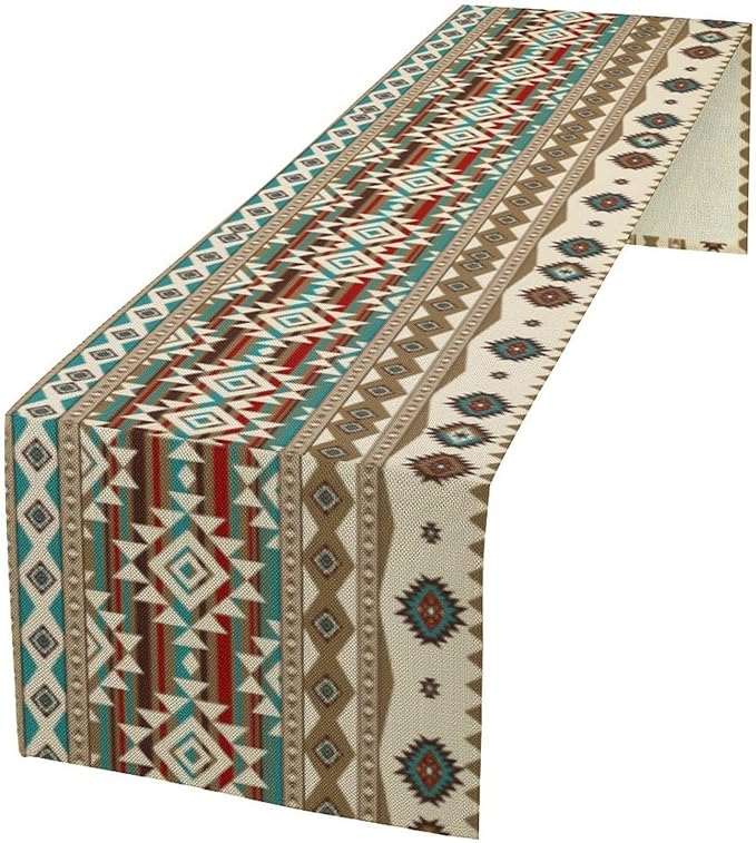 Aztec Table Runners,Retro Country Tribal Boho Geometric Native American Pattern Table Cloth for Kitchen Dining Table Decoration for Home Party Decor 13x60 Inch
