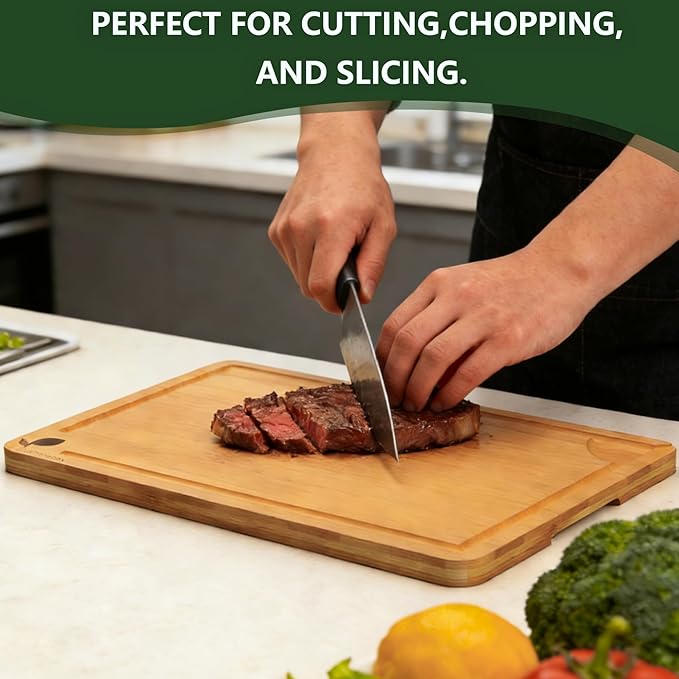 Bamboo Cutting Board Set with Holder, Wooden Chopping Boards for Kitchen Meal Prep, Compact Cutting Boards for Small Kitchen, Apartment and Daily Cooking