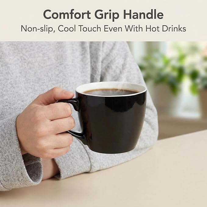 MECOWON 30 OZ Porcelain Coffee Mugs, Set of 2 Large Mugs for Soup, Cereal and Salad (black)