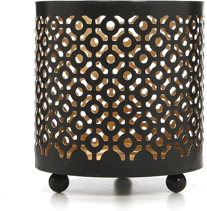 Hosley 4.5" Black Metal Candle Holder Sleeve Gold Interior for Tealights & Votive Candles Decorative Lantern for Home Décor, Weddings, Meditation, & Events
