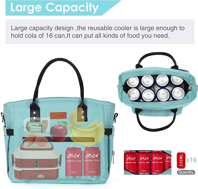 Insulated Lunch Bag for Women Men,Adult Lunch Box for Women with Adjustable Shoulder Strap,Portable Large Lunch Tote Bag for Office Work Picnic Beach,Reusable Lunch Cooler Bag