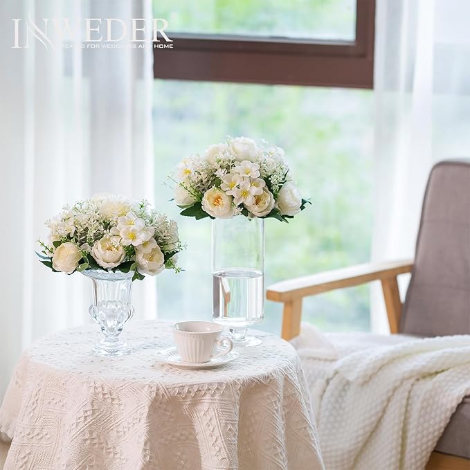 Flower Balls Centerpieces for Tables: 4 PCS White Flowers for Centerpieces Floral Arrangements Centerpiece for Wedding Party Celebration Home