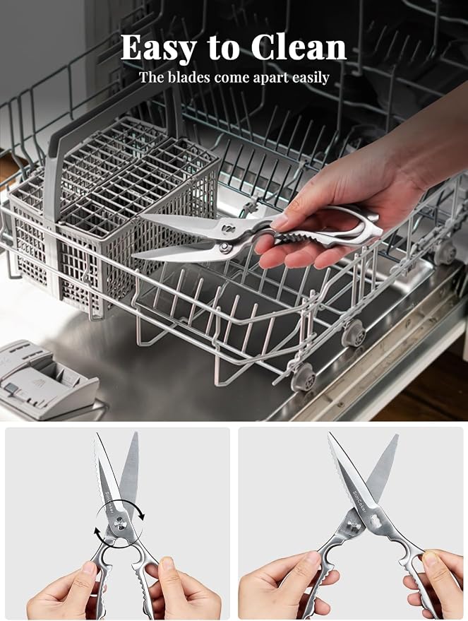 Kitchen Scissors for Food, Forged All-Steel Shears That Come Apart | All-purpose scissors with 3Cr14 blades, bottle opener, nutcracker and fish scaler; dishwasher safe