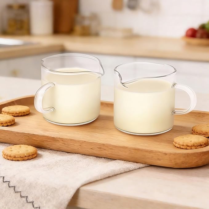 Adorever Espresso Cups Set of 2, 4oz Double Spout Shot Glasses with Handle - Clear Glass Milk Cup for Espresso, Latte Art & Cappuccino - Barista Tools & Home Coffee Machine