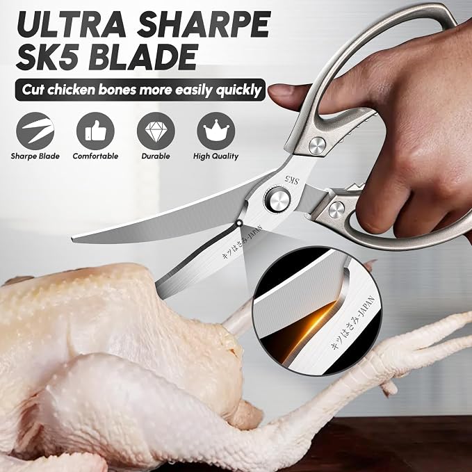SSGP Kitchen Shears Set, All Purpose Heavy Duty Poultry Shears, Sharp Japanese Meat Scissors, Dishwash Safe Stainless Steel Kitchen Scissors for Food, Chicken Bones, Turkey, Cooking Gifts for Men Dad