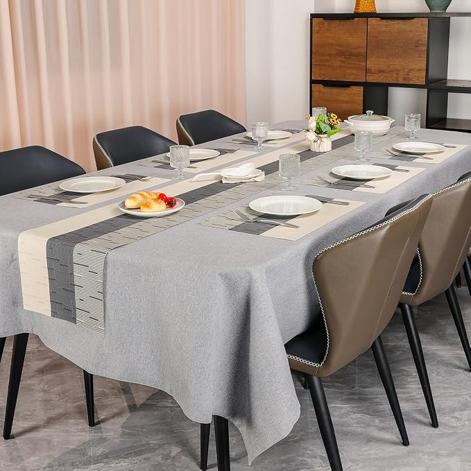 Placemats Set of 4, Vinyl Woven Place Mats Indoor Set of 4 Washable Wipeable PVC Table Mats Heat-Resistant Non Slip Placemat for Kitchen Dining Outdoor Table (Beige Dark Gray, Set of 4)