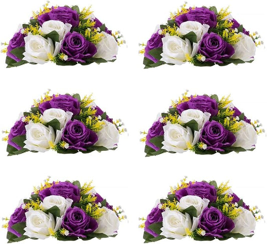Flower Centerpieces for Wedding Tables: Wedding Table Decorations Purple & White Flower Balls Centerpieces for Engagement Cerebration Party Center Pieces 6 Packs