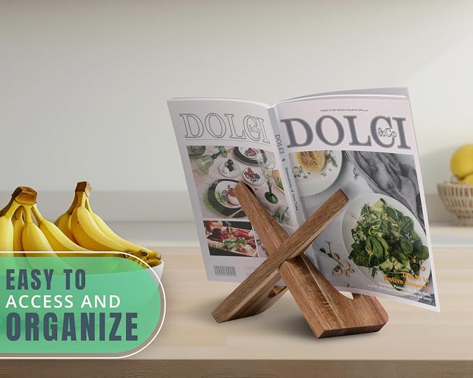 Comfify Acacia Wood Cookbook Stand – 8.5" D × 5" W × 7.36" H | Acacia wood; 8.5"D x 5"W x 7.36"H; two-piece assembly; vintage brown; recipe book, tablet, art display
