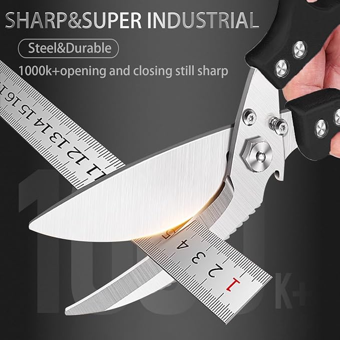Professional Heavy Duty Kitchen Shears for Food – All in one Stainless Steel Chicken Shears Cut Bones, Meat, Fish Scales, Bottle Opener, Dishwasher Safe, Gift for Christmas Thanksgiving，Black Red
