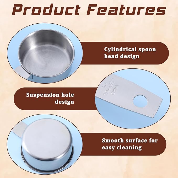 2 Pcs 1/8 Cup (30ml, 1oz) Measuring Cup, Stainless Steel Measuring Scoop Coffee Scoops Small Metal Measure Cups Tablespoon for Wet and Dry Ingredients, Metric and US Measurement, Dishwasher Safe