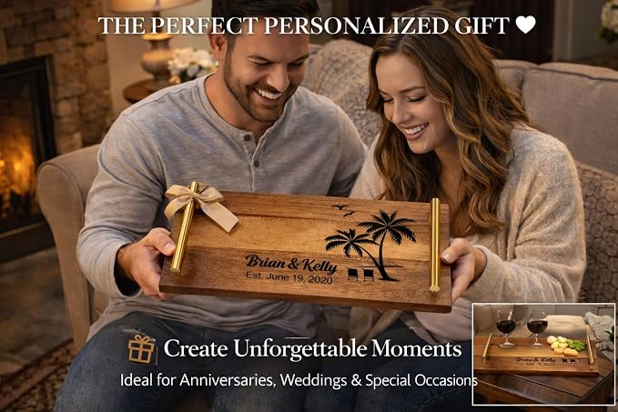 Personalized Serving Tray - Serving Tray with Handles - Acacia Wood Serving Tray - Wood Serving Tray - Housewarming Gift - Wedding Gift