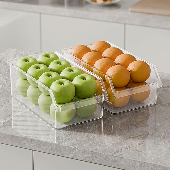 HUHJYUGE Pantry Organizers & Storage, Clear Plastic Fridge Organizer Bin for Vegetables, Fruits, Eggs, or Snacks, Open-Top Drawer Storage Box for Refrigerator, Freezer (27x17x10.6cm)