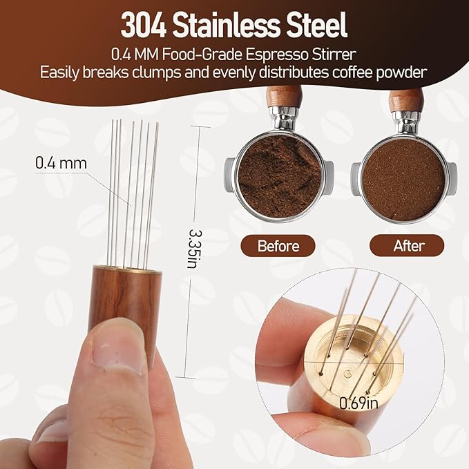 58mm Espresso Tamper Kit, Hard Wood Espresso Tamper Tool & Powder Press Pad & 8-Needles Espresso Stirrers For 58 mm Portafilter