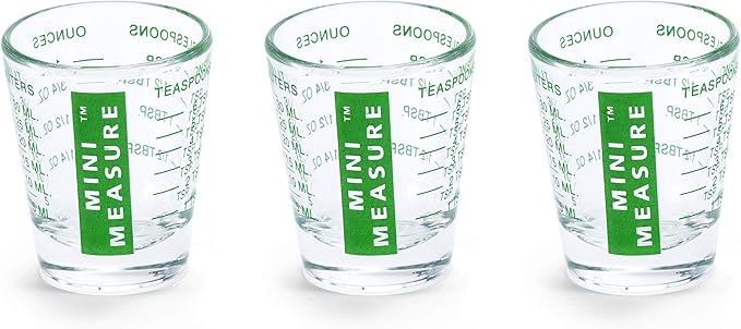 Kolder Mini Measure Heavy Glass, 20-Incremental Measurements Multi-Purpose Liquid and Dry Measuring Shot Glass, Green, Set of 3