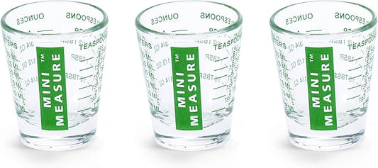 Kolder Mini Measure Heavy Glass, 20-Incremental Measurements Multi-Purpose Liquid and Dry Measuring Shot Glass, Green, Set of 3