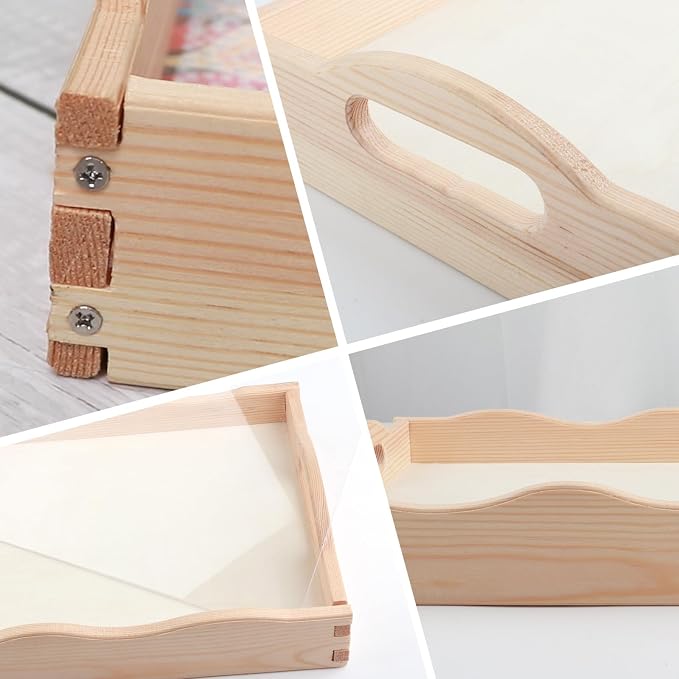 DIY Diamond Serving Tray Rectangular Breakfast Tray with Handle Handmade Diamond Art Painting Wooden Tray for Dinner Plate Coffee Room Living Home Organizer-Puppy