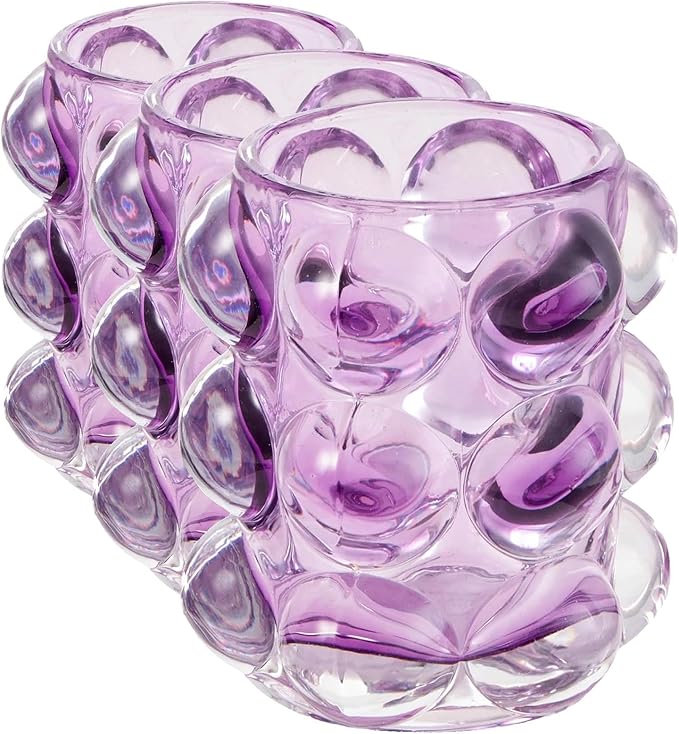 Karma, Lucia Hobnail Votive, Tea Lights Candle Holder, Glass Votive Candle Holders for Table Decorations, Baby Shower, Birthday Party, Weddings and Home Decor, Amethyst (Pack of 3)