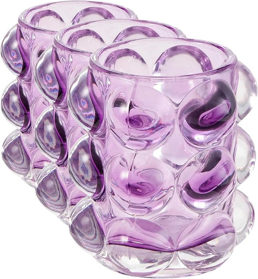 Karma, Lucia Hobnail Votive, Tea Lights Candle Holder, Glass Votive Candle Holders for Table Decorations, Baby Shower, Birthday Party, Weddings and Home Decor, Amethyst (Pack of 3)