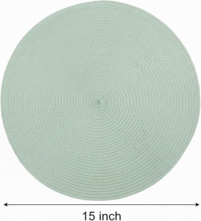Winknowl 15 Inch Round Braided Placemats Set of 6, Washable Cotton Polyester Table Mats, Heat Resistant Non-Slip Place Mats for Kitchen Dining Table Decor (Mint Green,6pcs)