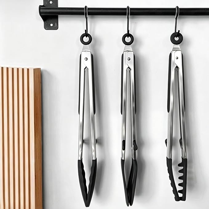 Tongs for Cooking, 12" Kitchen Tongs with Silicone Tips, Food Grade Serving Tongs Set of 3, Black