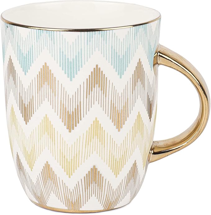 Femora Handcrafted Ceramic Coffee Mugs Indian Golden Design Set of 2 (10 oz), Cappuccino & Latte Cups, Espresso Mugs