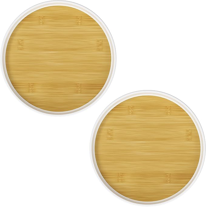 LAMU 2 Pack Lazy Susan Organizer, 10'' Lazy Susan Turntable for Cabinet, Table Top, Refrigerator, Kitchen, Pantry Fridge Organizers and Storage, Rotating Spice Organizer, Oak