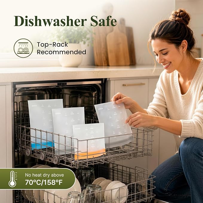 Dishwasher Safe Reusable Storage Bags Stand Up - BPA Free Reusable Sandwich Bags - Leakproof Gallon Freezer Bags, Food Storage Bags - Multicolor 4 Large+ 6 Sandwich + 4 Snack Bags