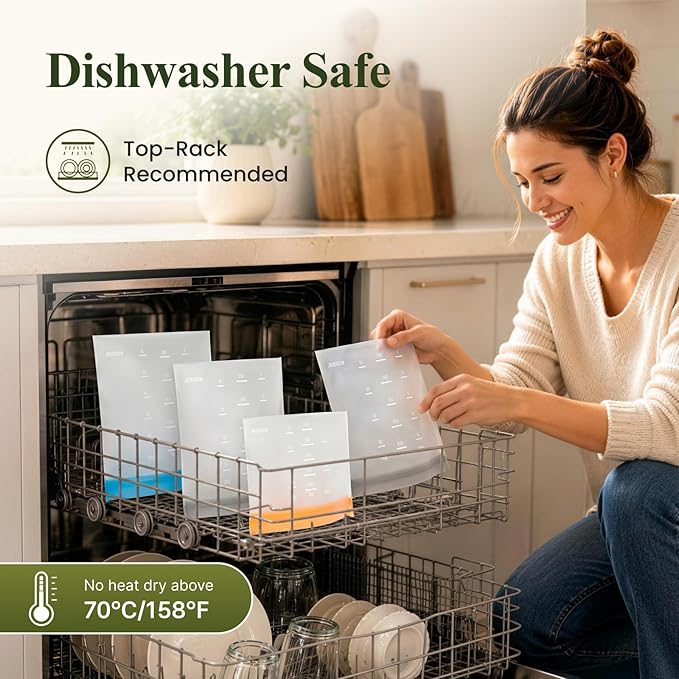 Dishwasher Safe Reusable Storage Bags Stand Up - BPA Free Reusable Sandwich Bags - Leakproof Gallon Freezer Bags, Silicone Food Storage Bags - Multicolor 3 Large + 3 Sandwich + 3 Snack Bags