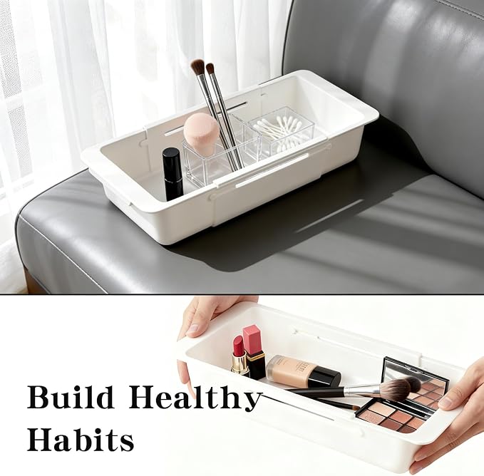 2 Pack Expandable Deep Drawer Organizer for Kitchen, Ideal as Cutlery Drawer Organizer. Sliding, Adjustable, 12.4-17.7". Durable Plastic.