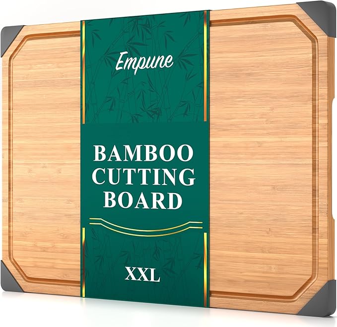 Bamboo Cutting Board, Empune 20" Wood Cutting Boards for Kitchen with Non-slip Rubber Feet Wooden Chopping Board for Meat and Vegetables, XXL