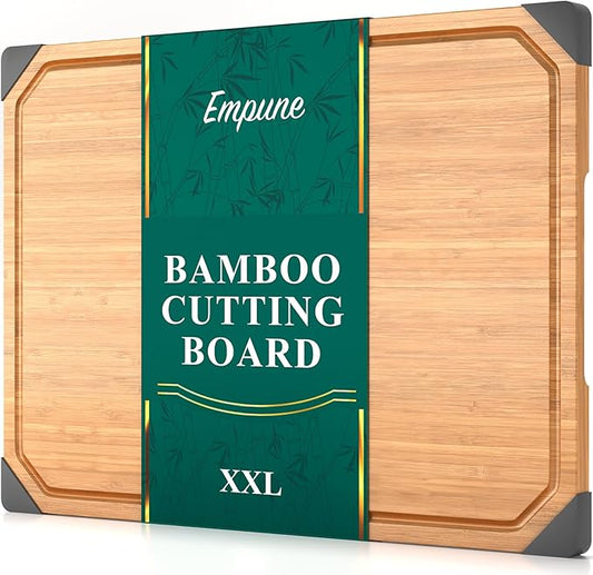 Bamboo Cutting Board, Empune 20" Wood Cutting Boards for Kitchen with Non-slip Rubber Feet Wooden Chopping Board for Meat and Vegetables, XXL
