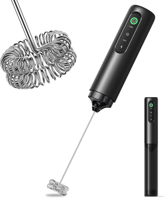 Rechargeable Milk Frother Hanheld 2 Speed, Frother Wand Drink Mixer Handheld Coffee Stirrers Electric Frother for Coffee Mixer Wand -Black