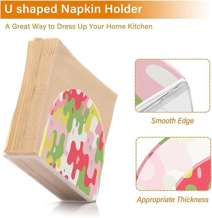 Napkin Holder Acrylic Napkin Holder for Table Kitchen Party Restaurant U Shaped Upright Napkin Dispenser Organizer Colorful Drips