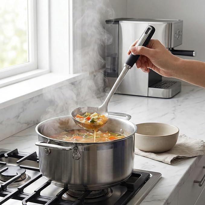 Cooking Utensil Set, Stainless Steel Kitchen Tools Include Solid & Slotted Spatula,Soup Ladle, Heat-Resistant, Dishwasher Safe, Ergonomic Handle
