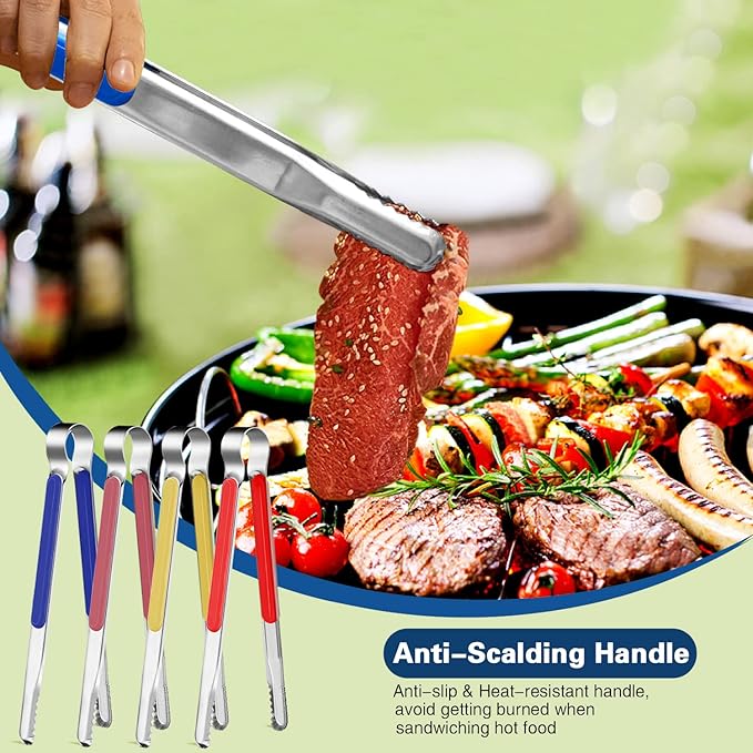 4Pcs Stainless Steel Kitchen Tongs for Cooking - 10" Metal Food Tongs With Non-Slip Comfort Grip, Non-Stick, High Heat Resistant for BBQ, Grilling and Serving