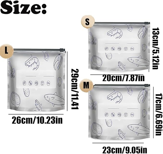 Reusable Aluminum Foil Sealable Storage Bags, 2025 New Resealable Vacuum Zipper Pouches for Food, Stand Up Foil Sealable Bags with Label and Zip Lock for Vegetable Fruit Meat (10PCS, Medium)