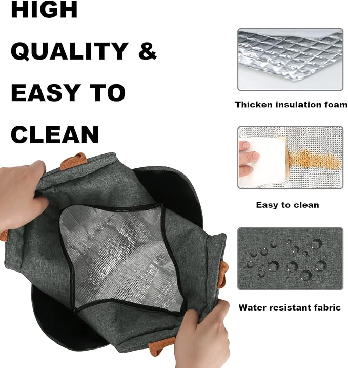 Joymee Insulated Lunch Bag For Women Reusable - Charcoal Gray | Spacious Storage, Bottle Holder & Pockets, Leakproof Insulated, for Work, Travel, Picnic, Daily Use, for Adult