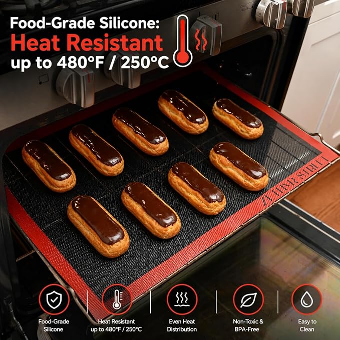 Perforated Silicone Baking Mats for Full Sheet Pan 15x23in, Eclair Silicone Baking Mat, Nonstick Reusable Breathable Air Mat, Heat Resistant, Pack of 2