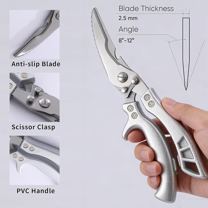 Kitchen Scissors Poultry Shears Heavy Duty Silver, Dishwasher Safe Japan Kitchen Shear for Food Chicken Scissor, Fish, Meat Cutting Scissors Cooking Shears Gifts for Men Women
