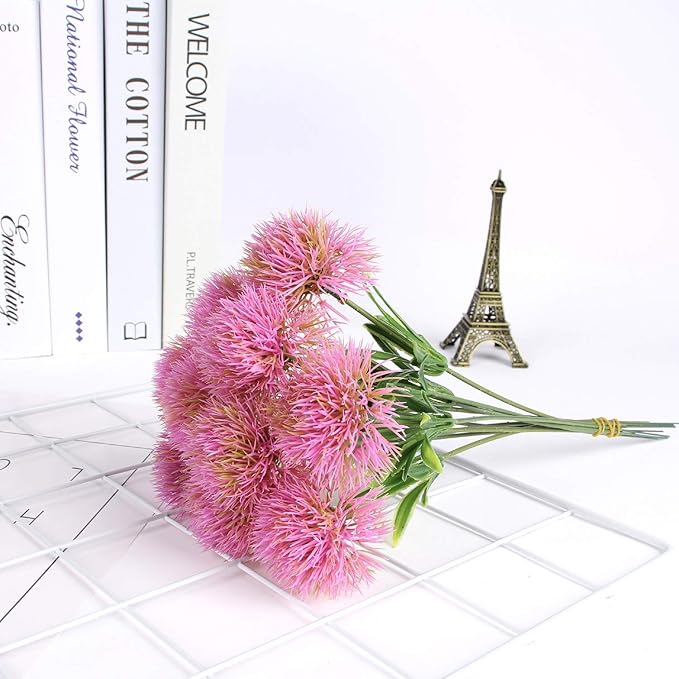 CATTREE Artificial Dandelion Flowers, Plastic Plants Shrubs Bushes Fake Grass Wedding Indoor Outdoor Home Garden Verandah Centerpieces Arrangements Party Decoration Planting Filler - Pink 10 Pcs
