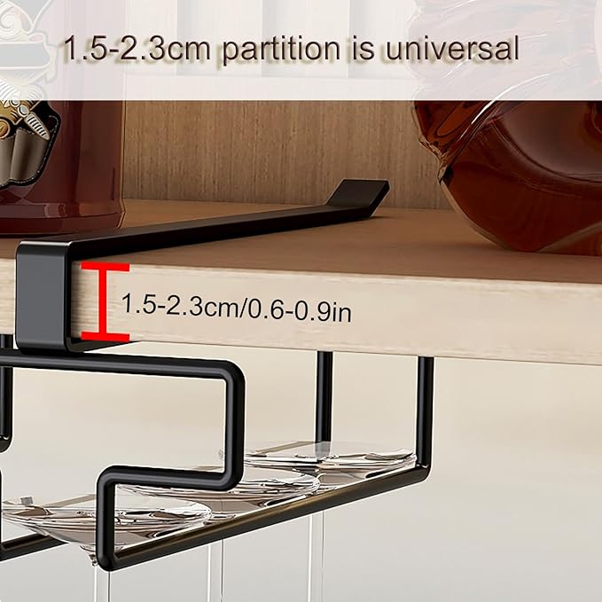 Wine Glass Holder, Hanging Wine Glass Rack Under Cabinet, No Drilling Wine Glass Storage Organizer, Wine Glasses Rack Organizer, for Kitchen Bar Restaurant(Silver)