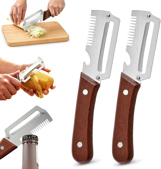 2-PACK Multifunctional Kitchen Vegetable Peeler – Stainless Steel Blade, Ergonomic Handle & Ideal for Fruits and Vegetables 3 In 1 Multi-Function Thickened Fruit Peeler Knife, Peel Julienne (2*Shred)