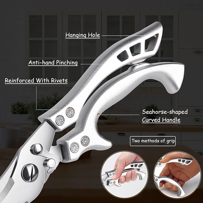 Poultry Shears Heavy Duty Kitchen Shears Multipurpose Kitchen Scissors Stainless Steel Cutlery Shears For Chicken Meat Turkey Fish Vegetables Herbs With Protective Sheath Gift Box