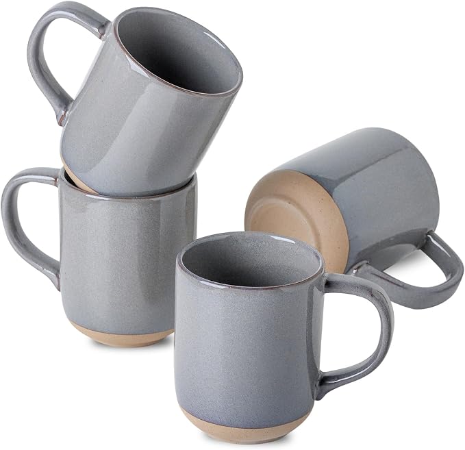 Ceramic Coffee Mugs Set of 4, 14oz Coffee Cups with Large Handle, Stoneware Two-Tone Tea Mugs for Latte and Cappuccino,Slate Gray Speckled, Terracotta Base,Housewarming Gift,Dishwasher&Microwave Safe